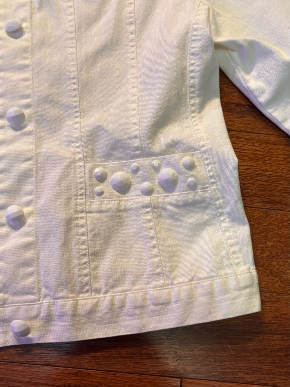 Ruby Rd. White Denim Jacket with Dome Studs Matching Pants Size 6P NWOT - Picture 4 of 15